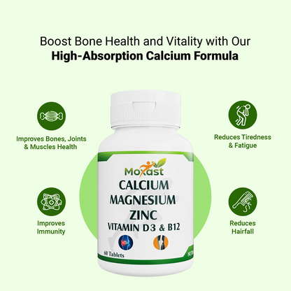 Moxast Calcium, Magnesium, Zinc, Vit D3 and Vit B 12 Tablets - 60 Tablets