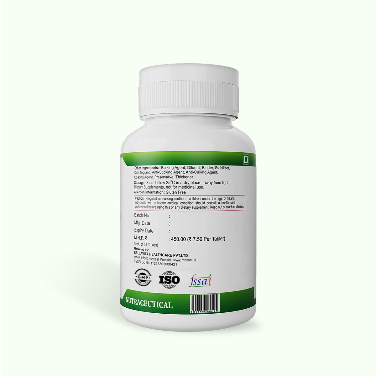 Moxast Calcium, Magnesium, Zinc, Vit D3 and Vit B 12 Tablets - 60 Tablets